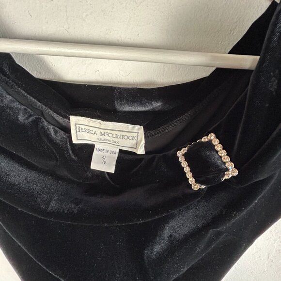 Jessica McClintock Gunne Sax Black Velvet Off-Shoulder Mini Dress 5/6 Stretch - Picture 2 of 8